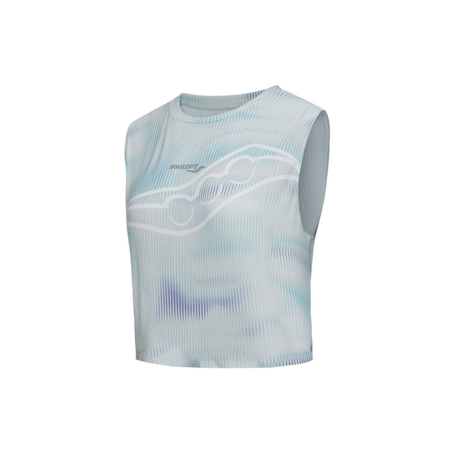 Saucony Tank Tops Women's Blue White Horizontal Stripes Print Crew Neck Moderate Other