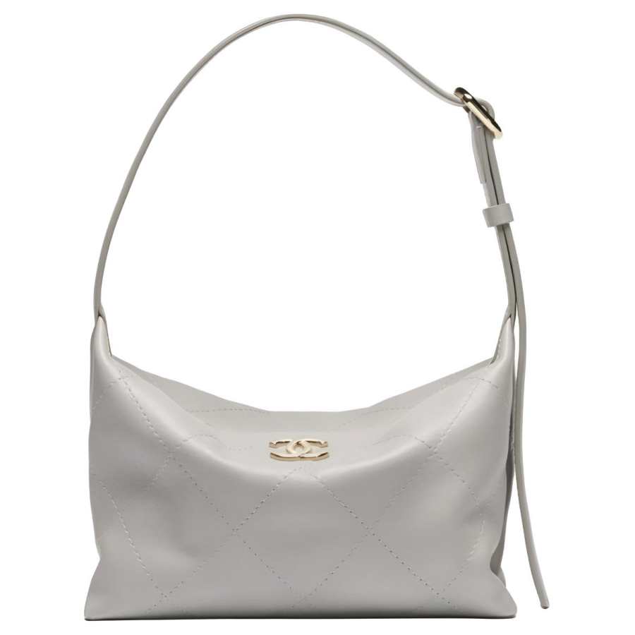 CHANEL Polished Lambskin & Gold Metal Handbag, Shoulder Bag Women's Gray