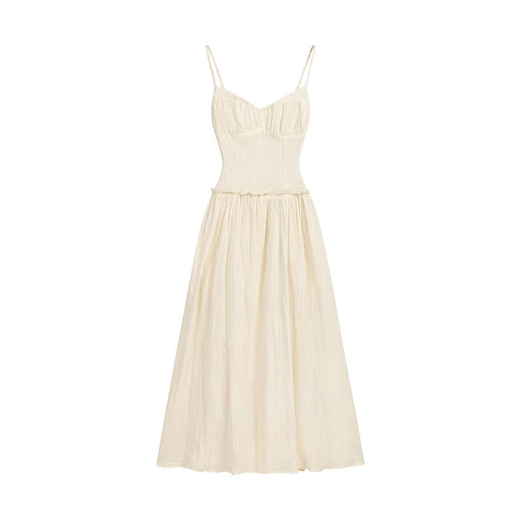 CPAURA Slip Dresses Women's Apricot Boat Neck Moderate Long