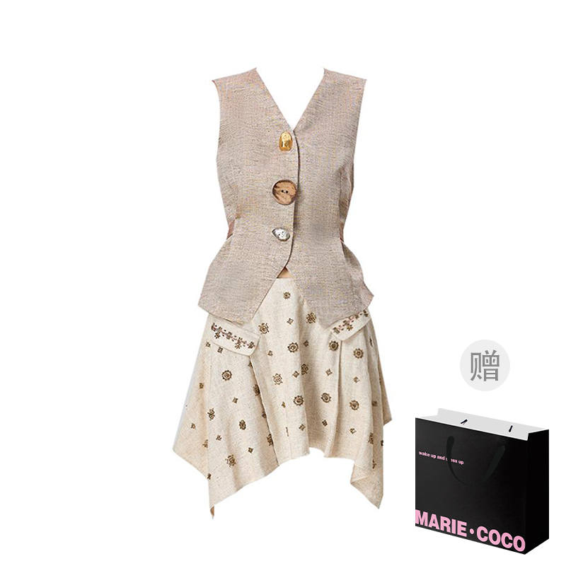 MARIE·COCO Two Piece Skirt Sets Women's V Neck Moderate Short