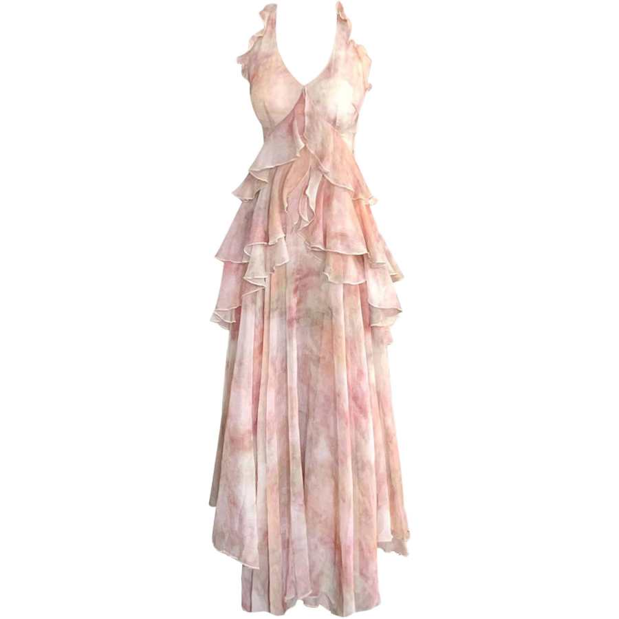 JBBCN Slip Dresses Women's Oil Painting Fairy V Neck Thin Long