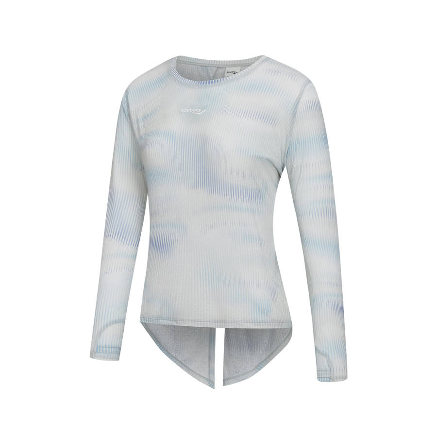Saucony T Shirts Women's Blue White Horizontal Stripes Print Crew Neck Moderate