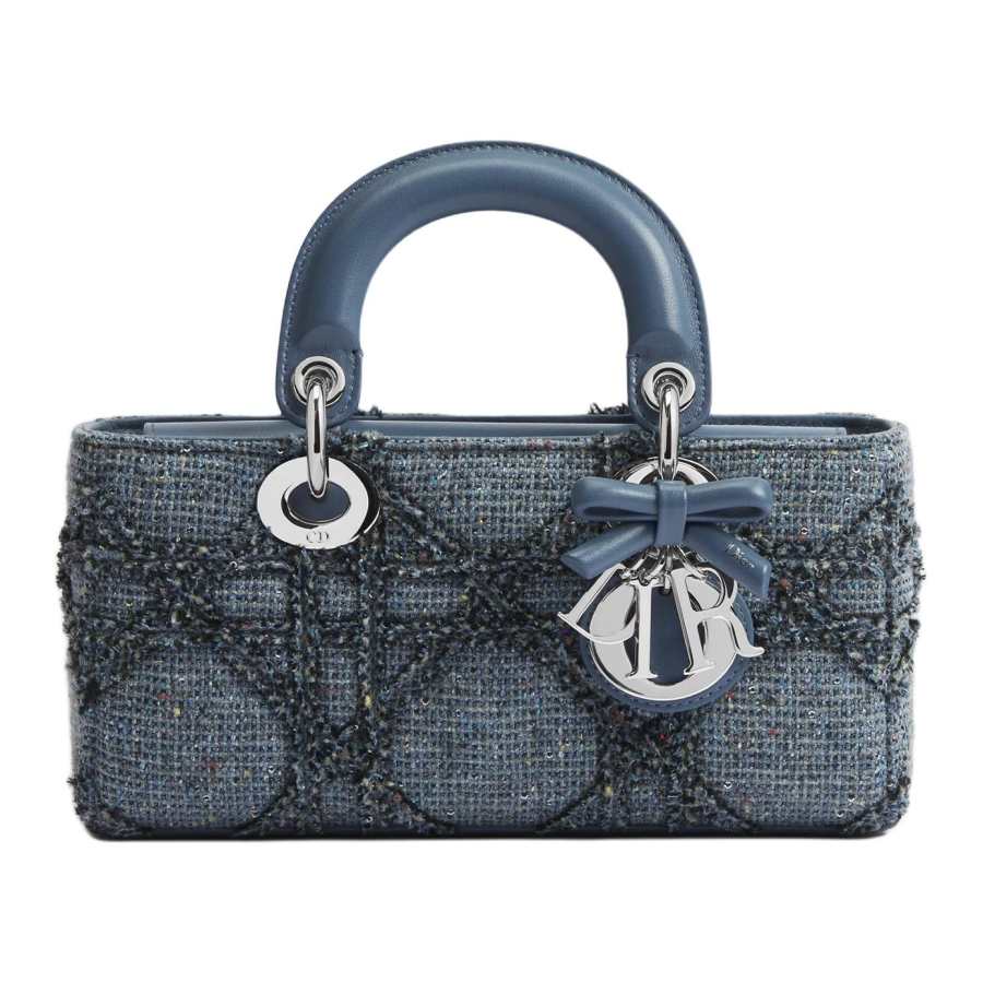 DIOR Lady D Joy Mulberry Silk, Sheepskin, Sheep Wool One Shoulder Handbag Small Women's Sky Blue