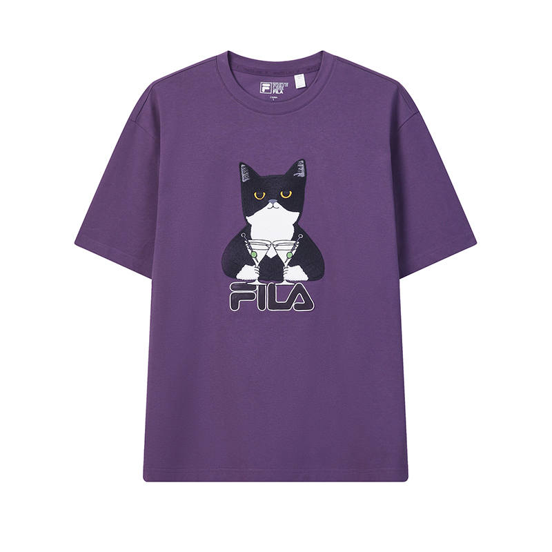 FILA T Shirts Men's Dark Night Dark Purple DP Crew Neck Moderate
