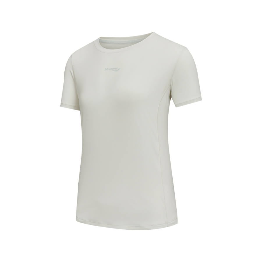 Saucony T Shirts Women's Lead Gray White Crew Neck Moderate