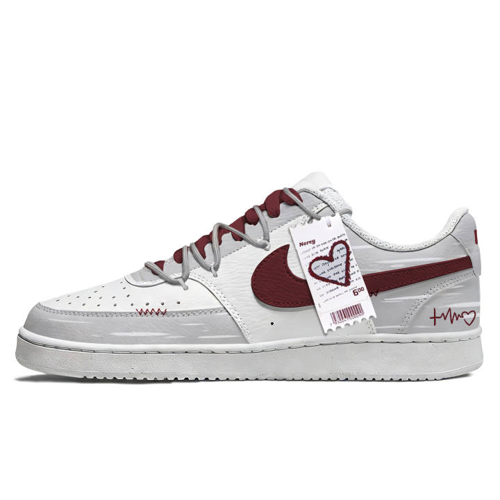 Nike Nike Court Vision 1 Red Letter Synthetic Leather Abrasion Resistant Low top Skateboard Shoes Women's White Gray