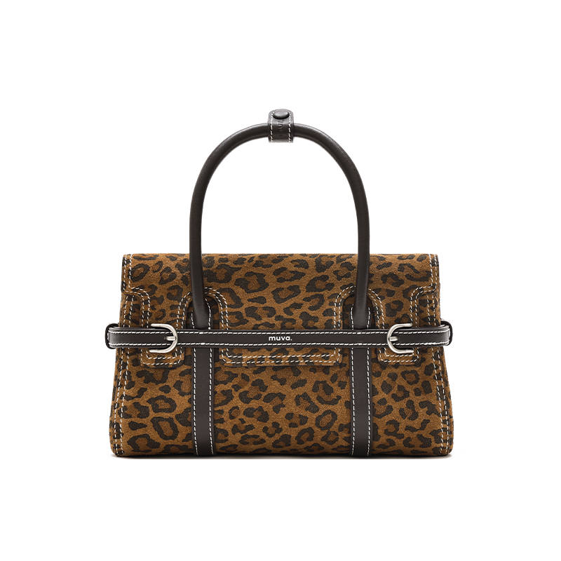 MUVA Cow Leather Velvet Handbag Medium Women's Tortoiseshell Brown