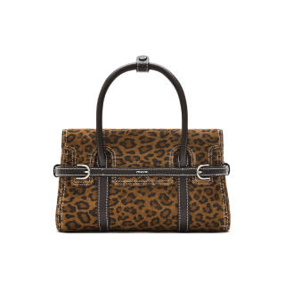 MUVA Cow Leather Velvet Handbag Medium Women's Tortoiseshell Brown