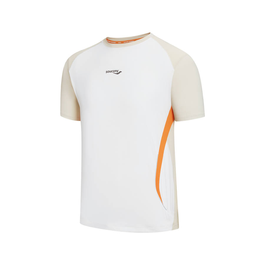 Saucony T Shirts Men's Pearl White Crew Neck Moderate