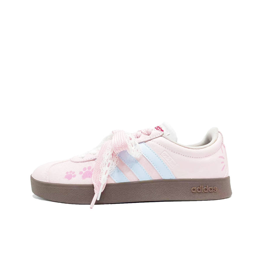 Adidas Neo VL Court Lifestyle Pink Fluffy Kitten Leather Coverage Lightweight Quick Dry Low top Skateboard Shoes Unisex