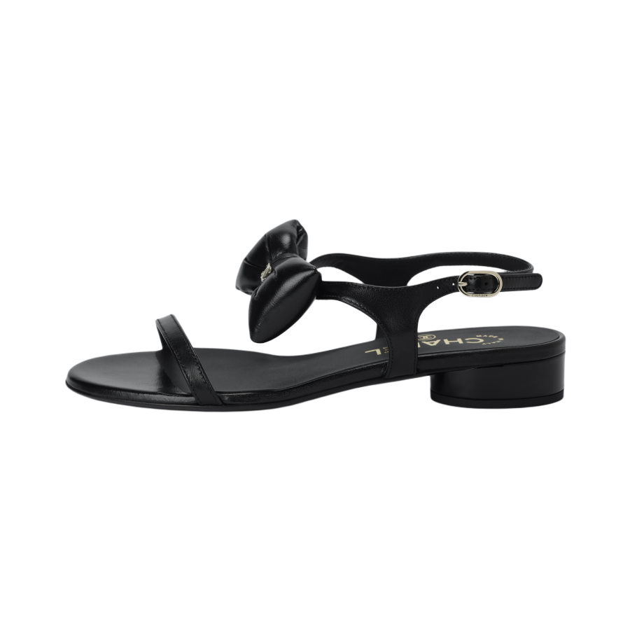 CHANEL 25P Sheepskin One Strap Sandals Women's Black