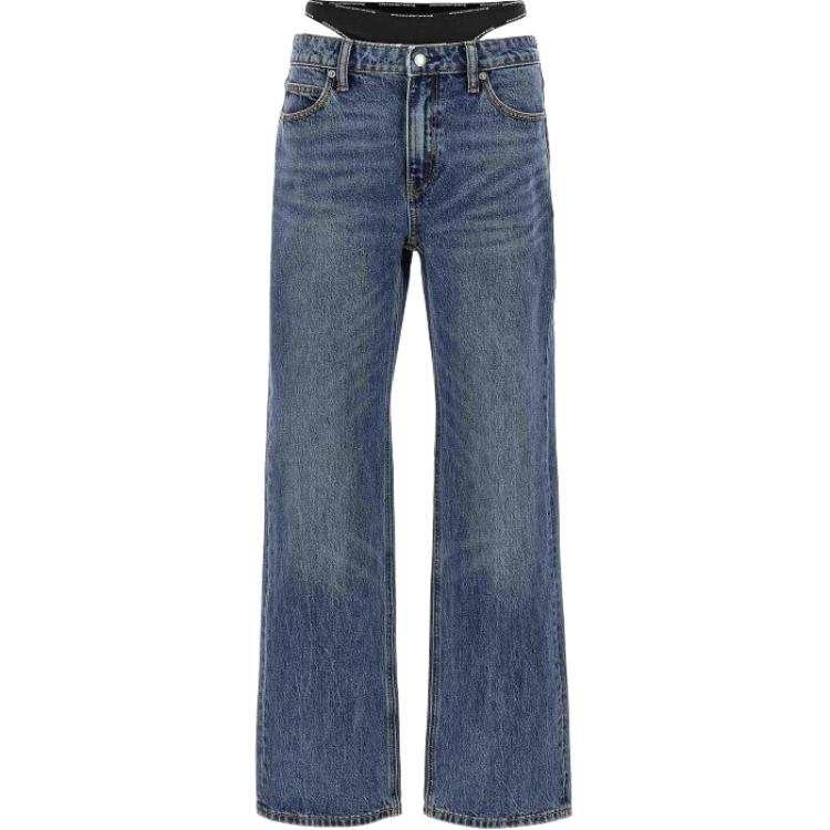 Alexander Wang Mid Rise Relaxed Jean Prestyle Logo Elastic Bikini Vintage Medium Indigo