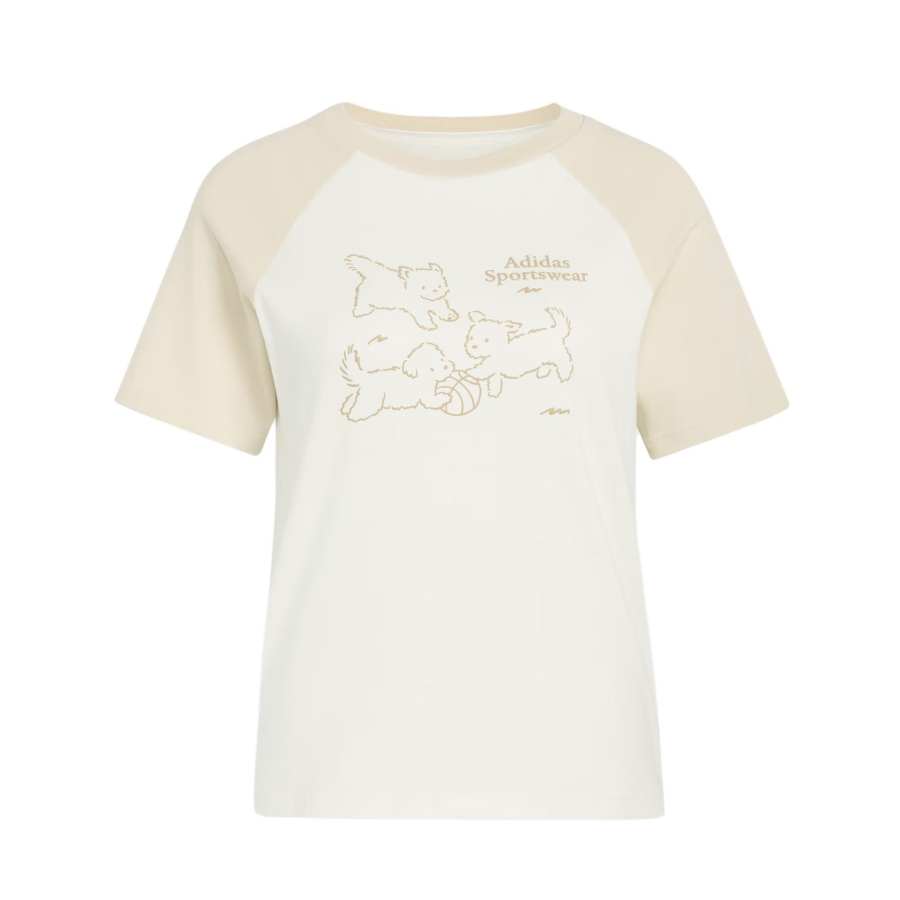 Adidas Adidas T Shirts Women's Jade White/Light Coffee Crew Neck Moderate
