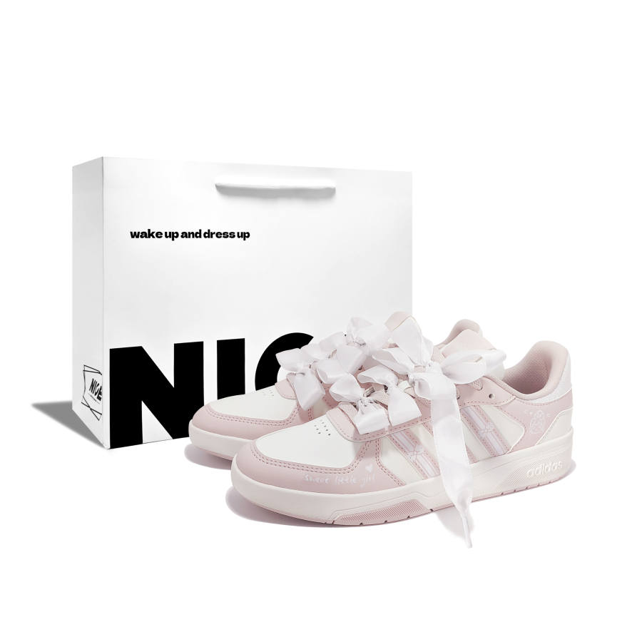 Adidas Adidas COURTBEAT Bowknot R Synthetic Leather, Leather Low top Skateboard Shoes Unisex White Pink