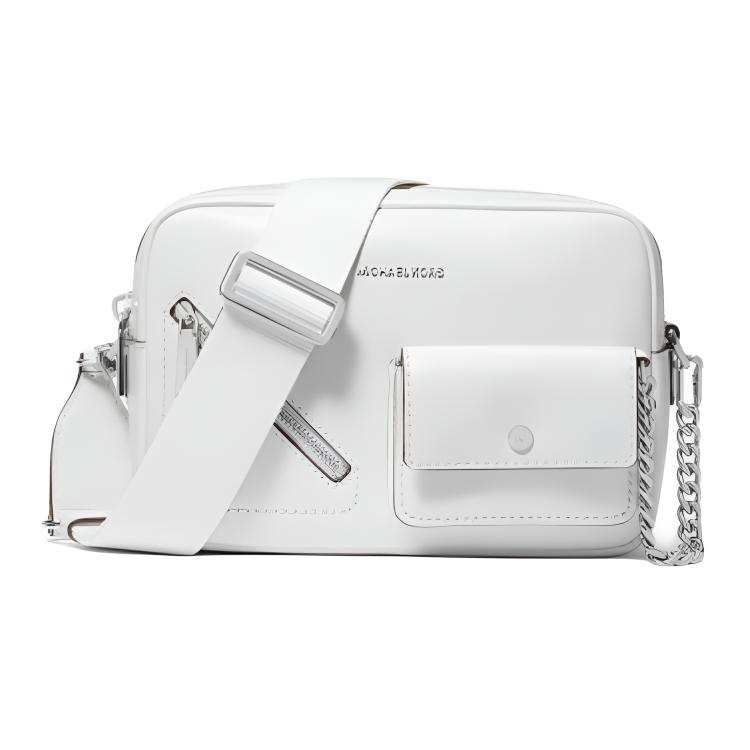MICHAEL KORS Bryant Zip Closure Cow Leather Crossbody Bags Medium Unisex Pure White