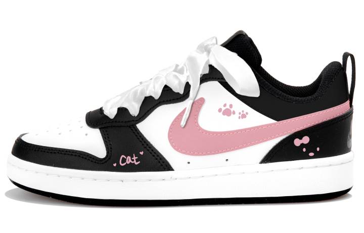 Nike Nike Court Borough Leather Kids' Skateboarding Shoes White Pink Black Teenagers