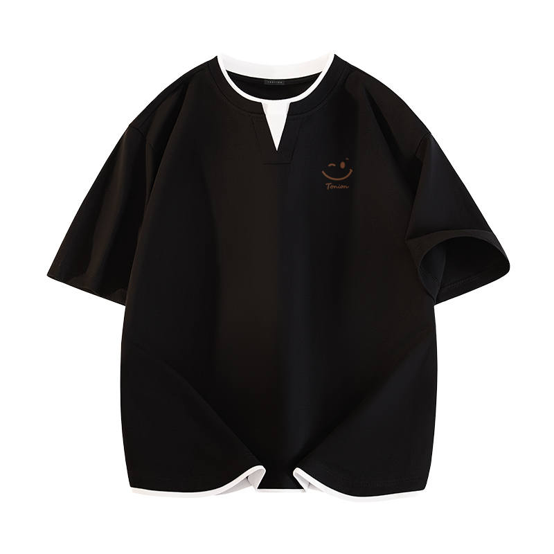 Tonlion T Shirts Unisex Crew Neck Moderate Mock Two Piece