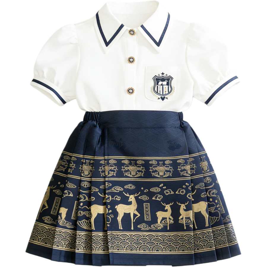 Disney Kids Two Piece Skirt Sets Lapel Thin Short