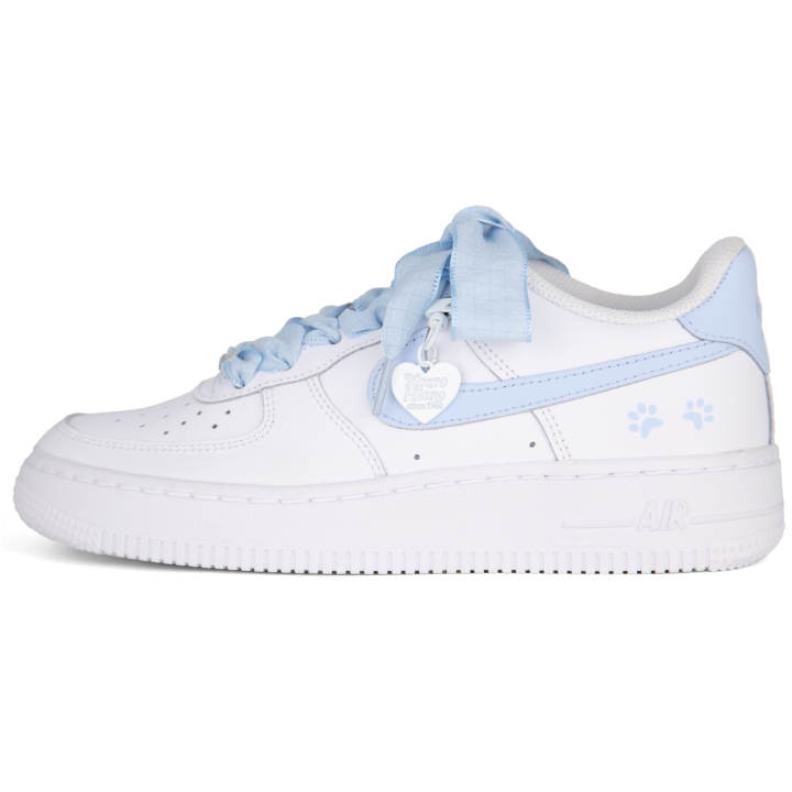Nike Nike Air Force 1 White Air Force 1, Heart Blue Cat Abrasion Resistant Low top Skateboard Shoes Unisex White Blue