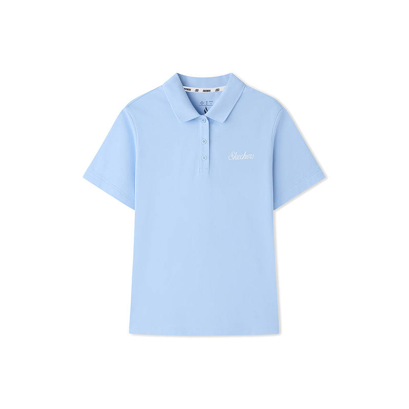 Skechers Polo Shirts Women's Moon White Blue 02P8 Polo Collar Moderate