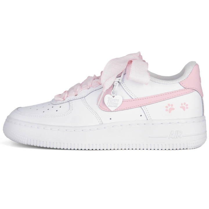 Nike Nike Air Force 1 White Air Force 1, Heart Cat Paw Abrasion Resistant Low top Skateboard Shoes Unisex White Pink