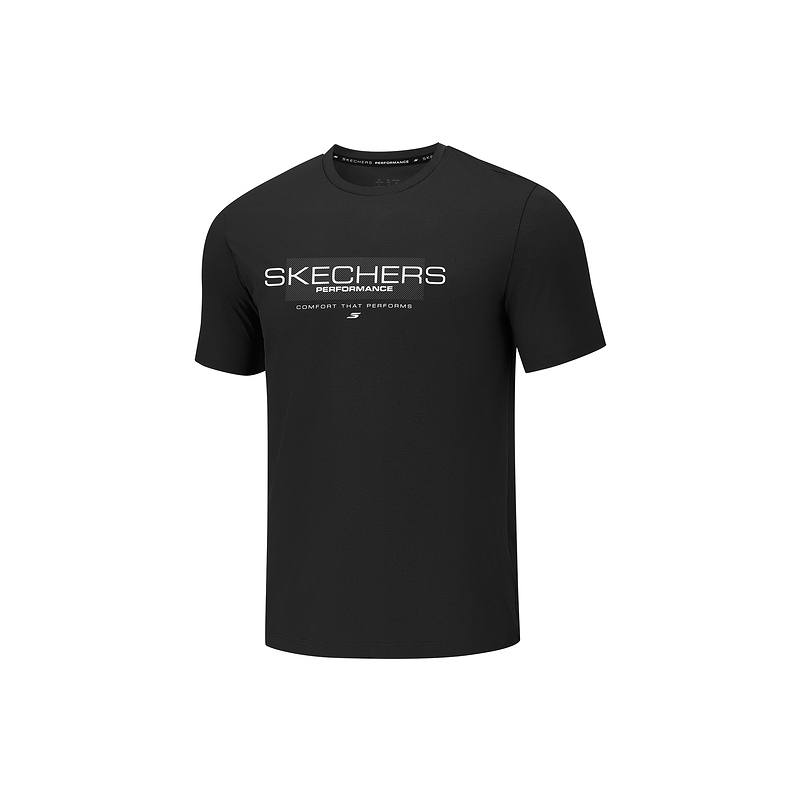 Skechers T Shirts Men's Carbon Black 0018 Crew Neck Moderate