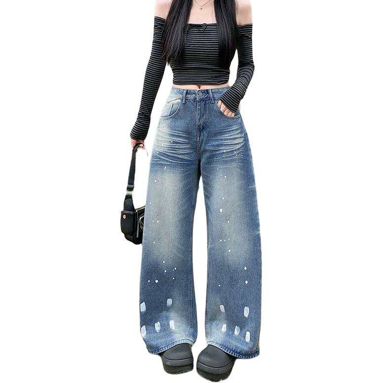 VENICEW Jeans Women's Vintage Blue Moderate Wide Leg Pants