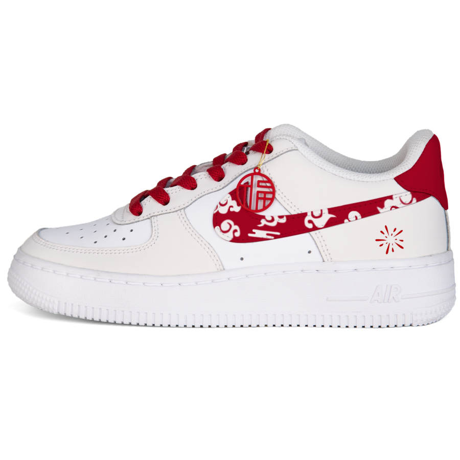 Nike Nike Air Force 1 White Air Force 1, Smooth Ruyi Abrasion Resistant Low top Skateboard Shoes Unisex White Red