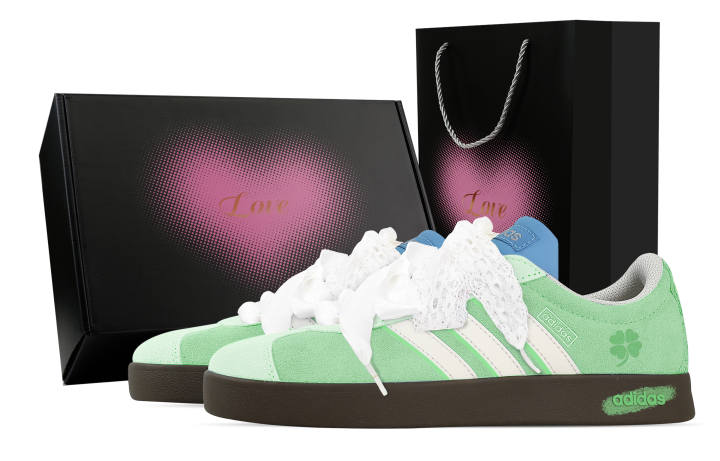 Adidas Custom Adidas VL COURT 2.0 Lucky Clover, Heart Box Low top German Army Trainers Unisex Green