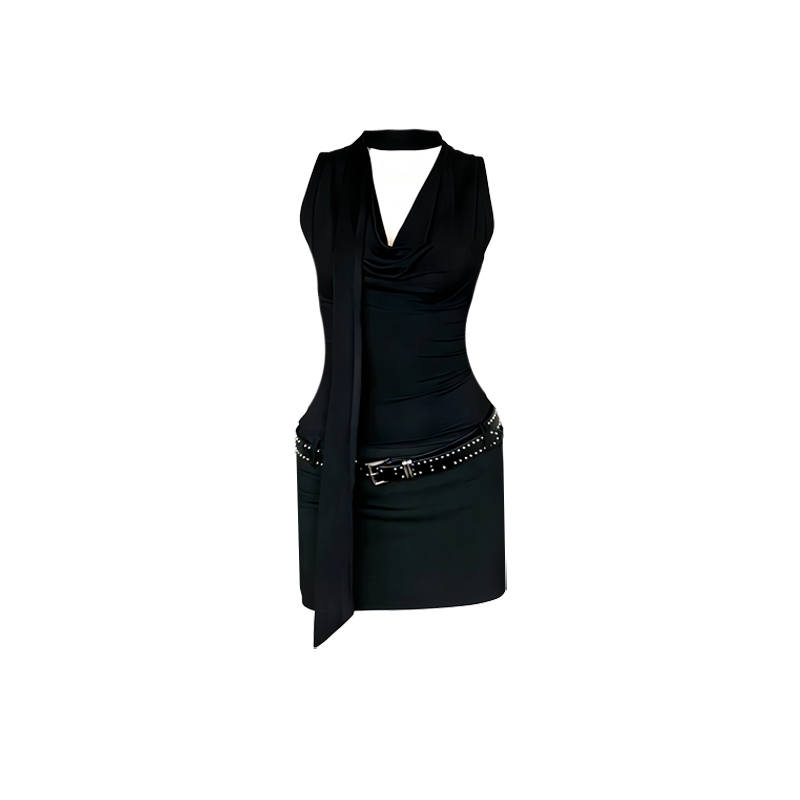 Aghr Sleeveless Dresses Women's Black V Neck Thin Extra Short