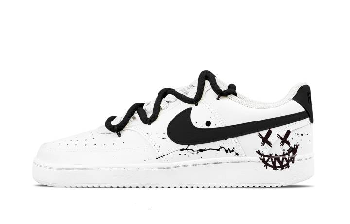 Nike Nike Court Vision 1 Crazy Face Graffiti Slip Resistant Abrasion Resistant Low top Skateboard Shoes Unisex White
