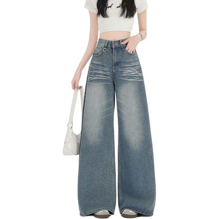 VENICEW Jeans Women's Vintage Blue Moderate Wide Leg Pants