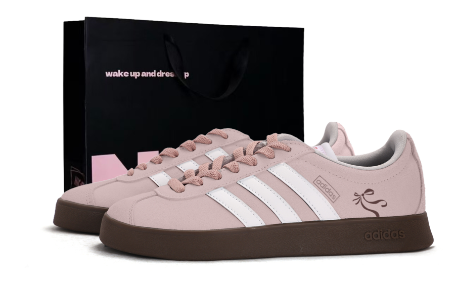 Adidas Adidas VL COURT 2.0 Coverage Abrasion Resistant Slip Resistant Low top Skateboard Shoes Unisex White Pink
