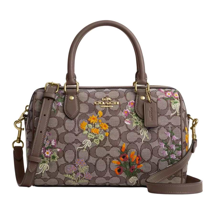 COACH Rowan Jacquard Fabric With Leather Handbag Medium Women's Oak