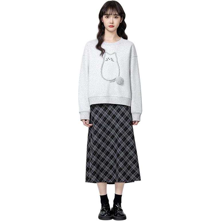 VENICEW Sweatshirts Women's Gray Crew Neck Thin Regular