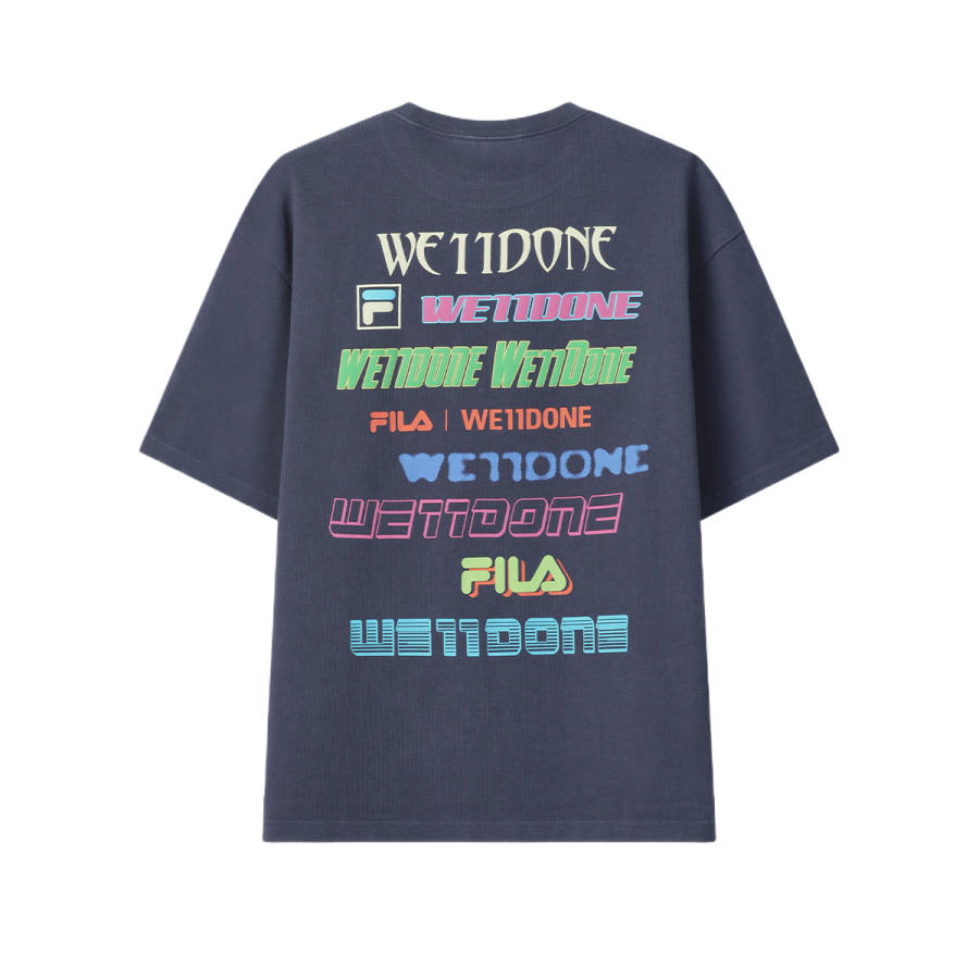 FILA X WE11DONE T Shirts Unisex Rock Gravel Ash Crew Neck Moderate