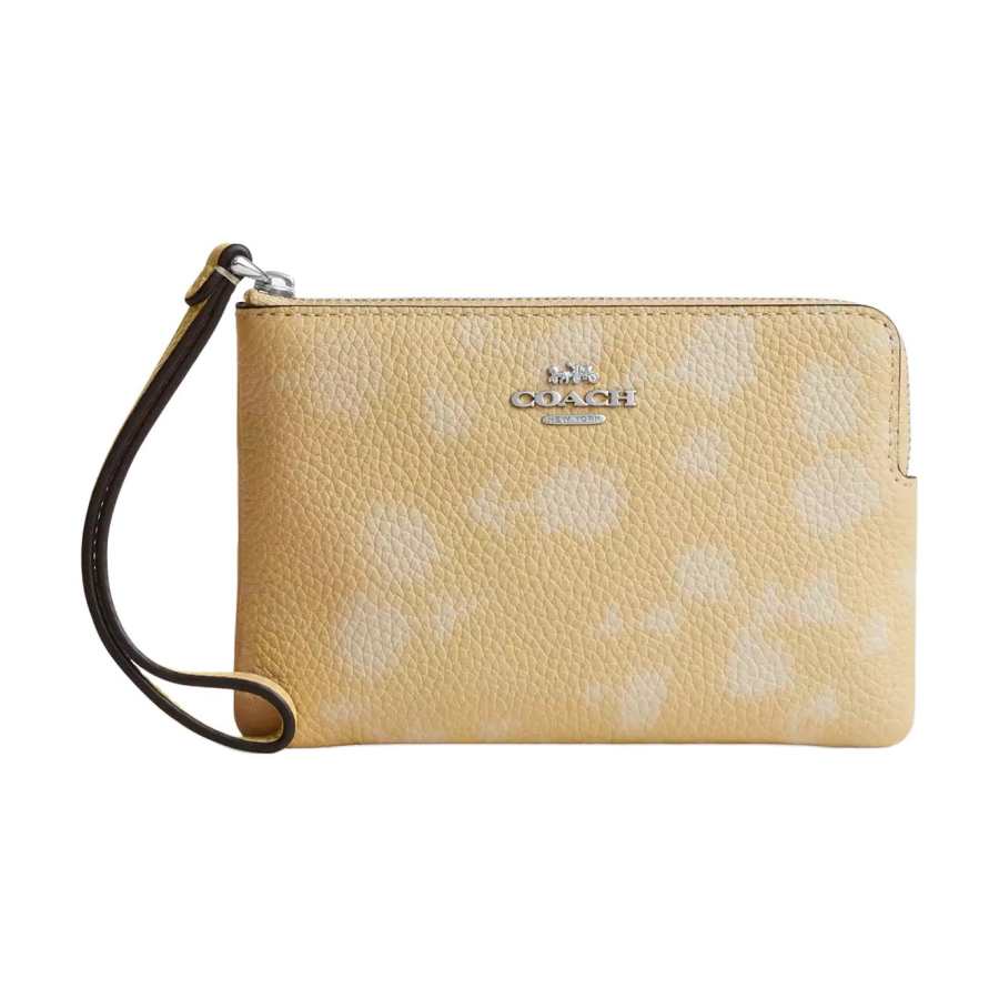 COACH Corner Zip Leather Wrist Bag Wallet Mini Women's Washed Yellow