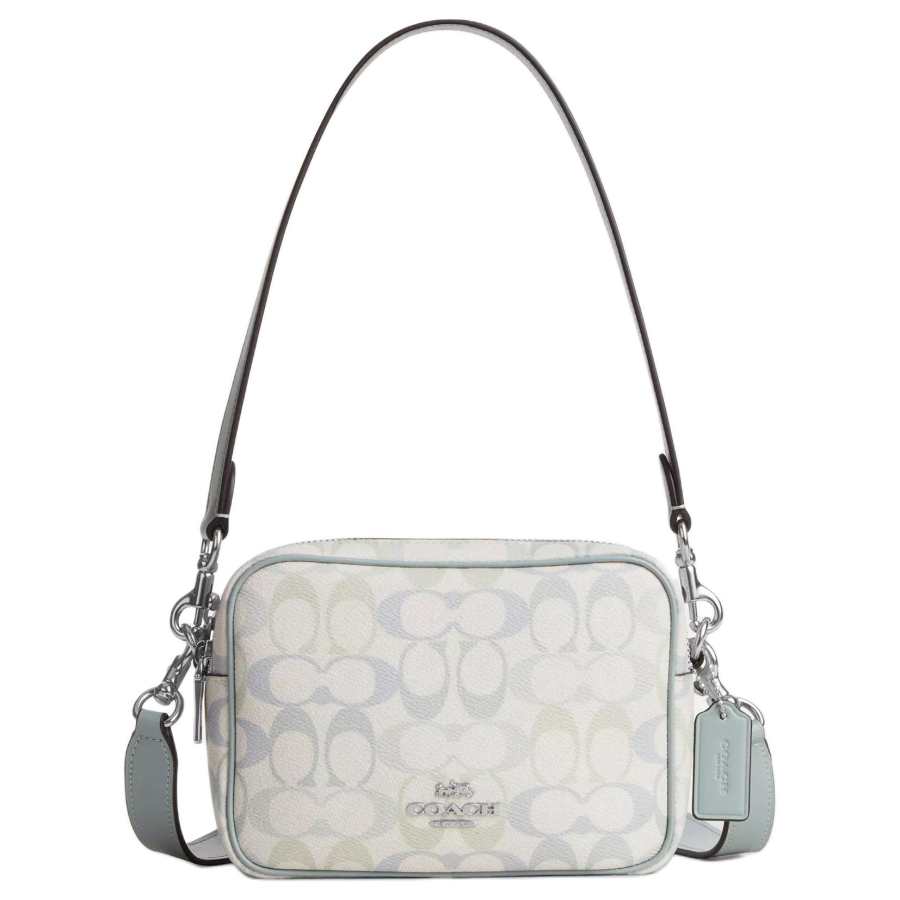 COACH COACH Coated Canvas With Leather Camera Bag, Shoulder Bag Small Women's Silver