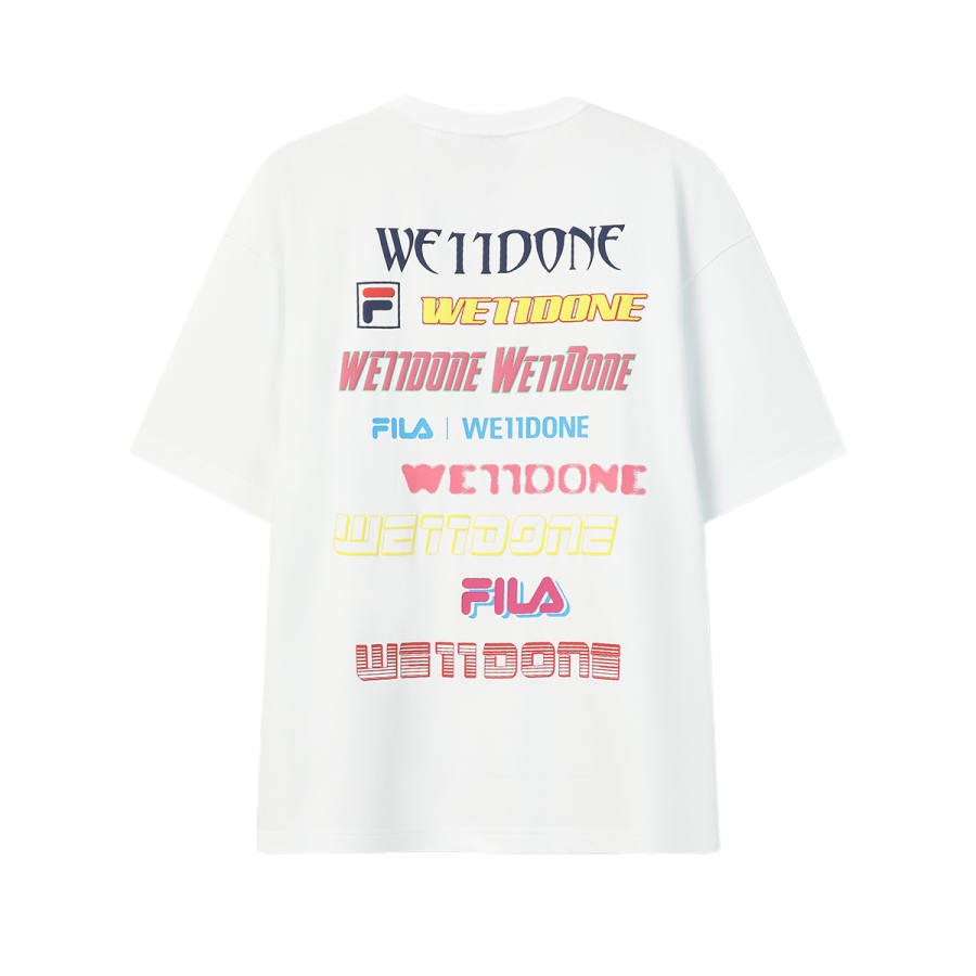 FILA X WE11DONE T Shirts Unisex Obsidian White Crew Neck Moderate