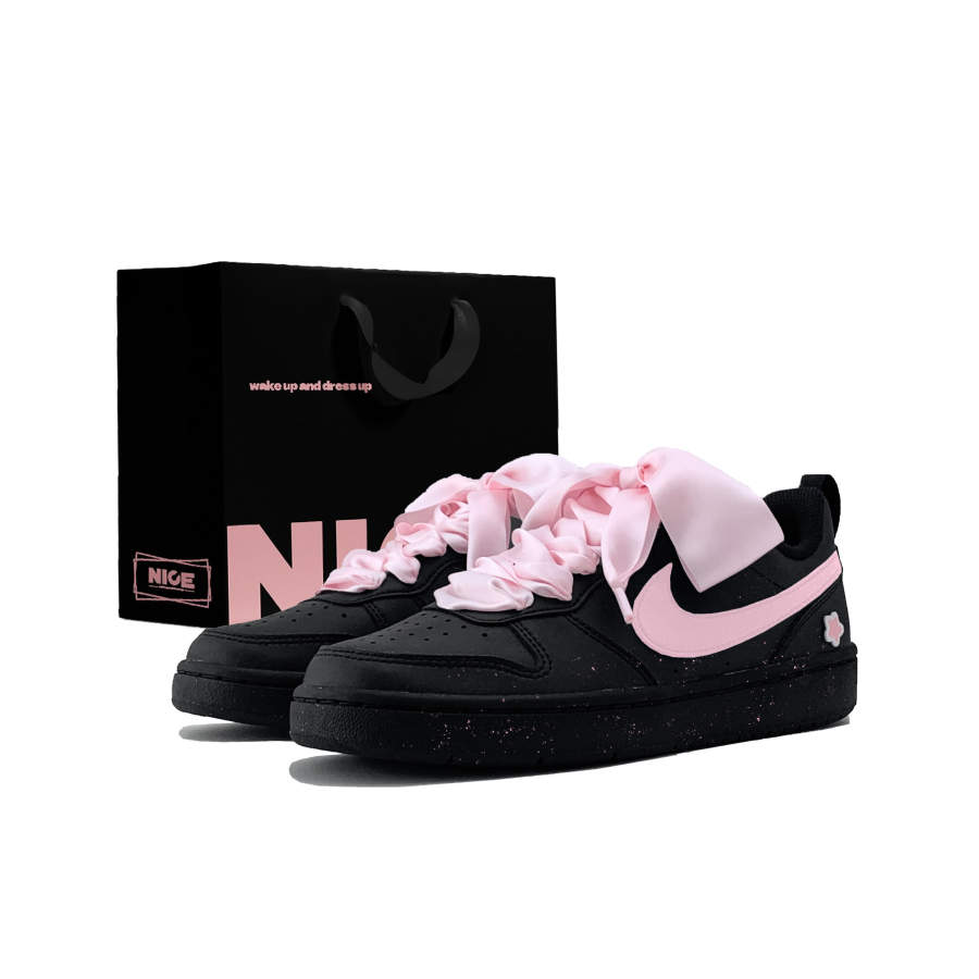 Nike Nike Court Borough Starfall Ink Box Slip Resistant Low top Kids' Skateboarding Shoes Black Pink Teenagers