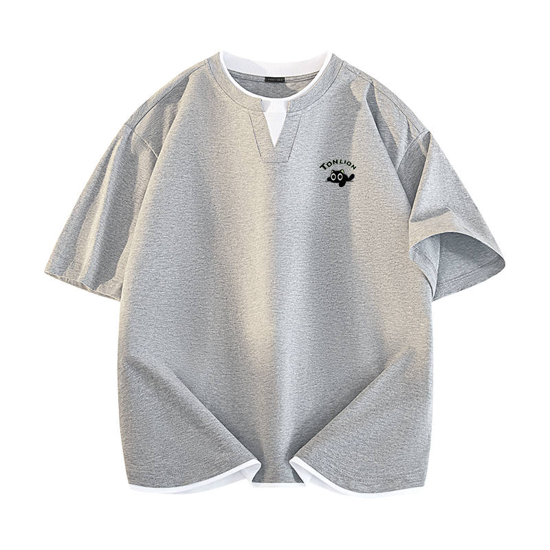 Tonlion T Shirts Unisex Crew Neck Moderate Mock Two Piece