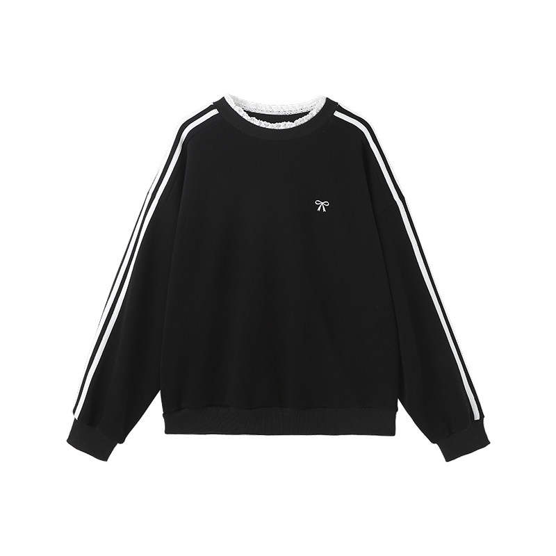 VENICEW Sweatshirts Women's Black Crew Neck Thin Regular