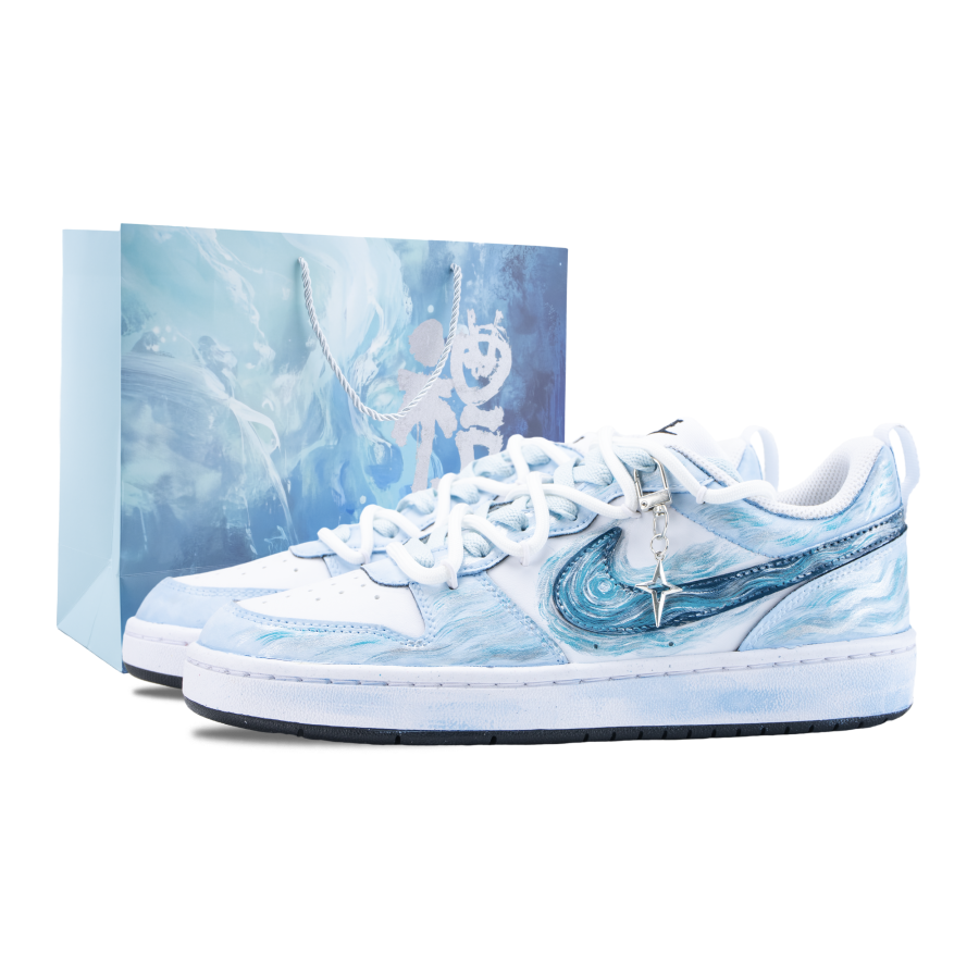 Nike Nike Court Borough Night Sea Star Search Abrasion Resistant Slip Resistant Low top Kids' Skateboarding Shoes White Blue