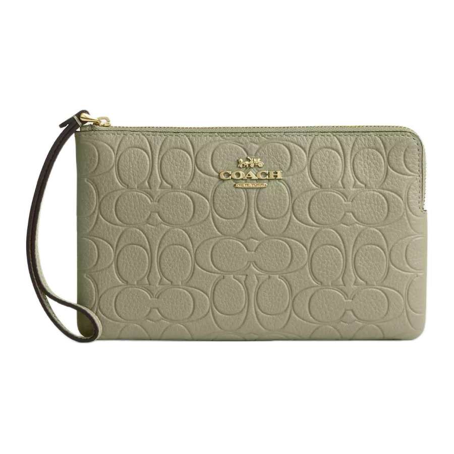 COACH Corner Zip Pebble Leather Clutch Small Women's Pistachio