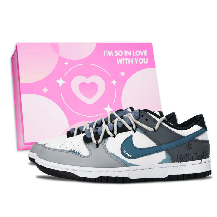 Nike Nike Dunk Black White, Mist Blue Weaving Dreams Leather Abrasion Resistant Slip Resistant Low top Skateboard Shoes