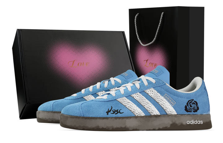 Adidas Custom Adidas VL COURT 2.0 Cloud Pattern Rose Heart Box Low top German Army Trainers Unisex Blue