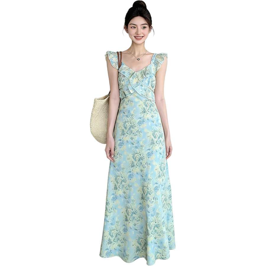 JBBCN Slip Dresses Women's Light Green V Neck Moderate Long