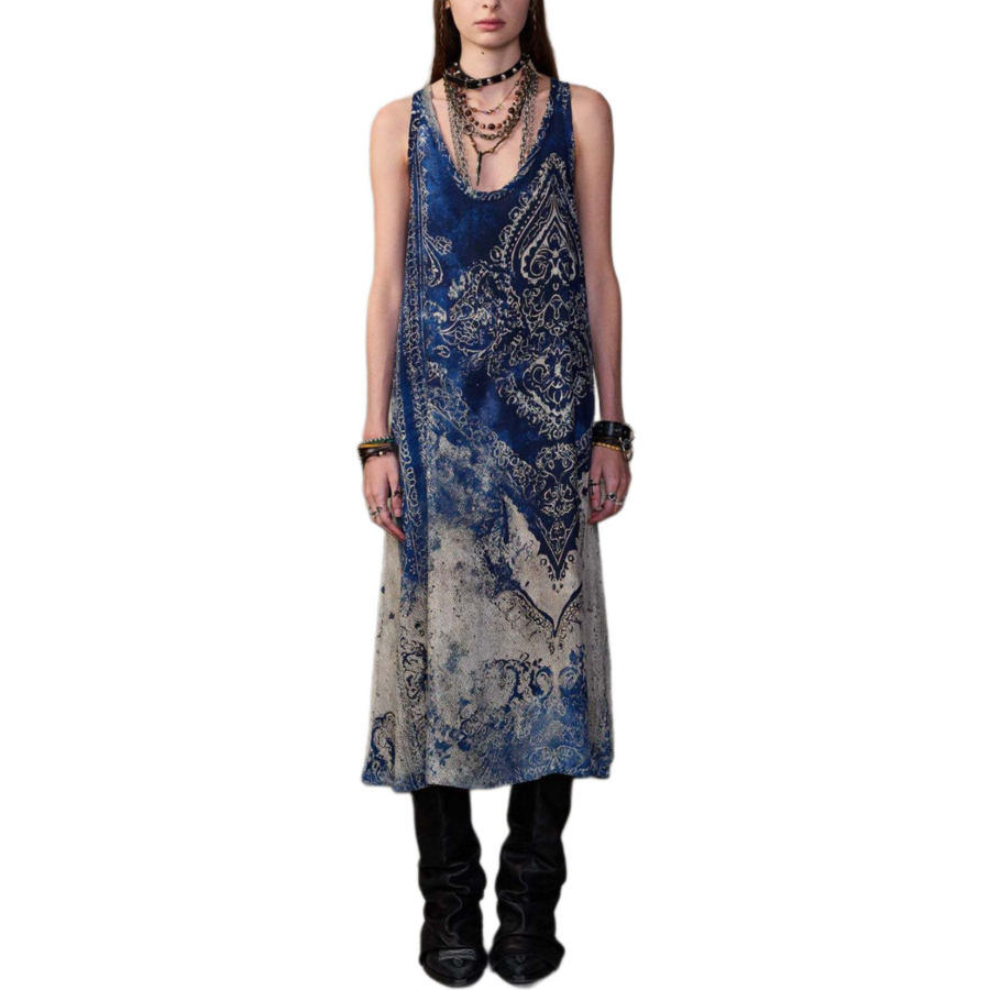 R13 Slip Dresses Women's Blue U Neck Moderate Long Skirt