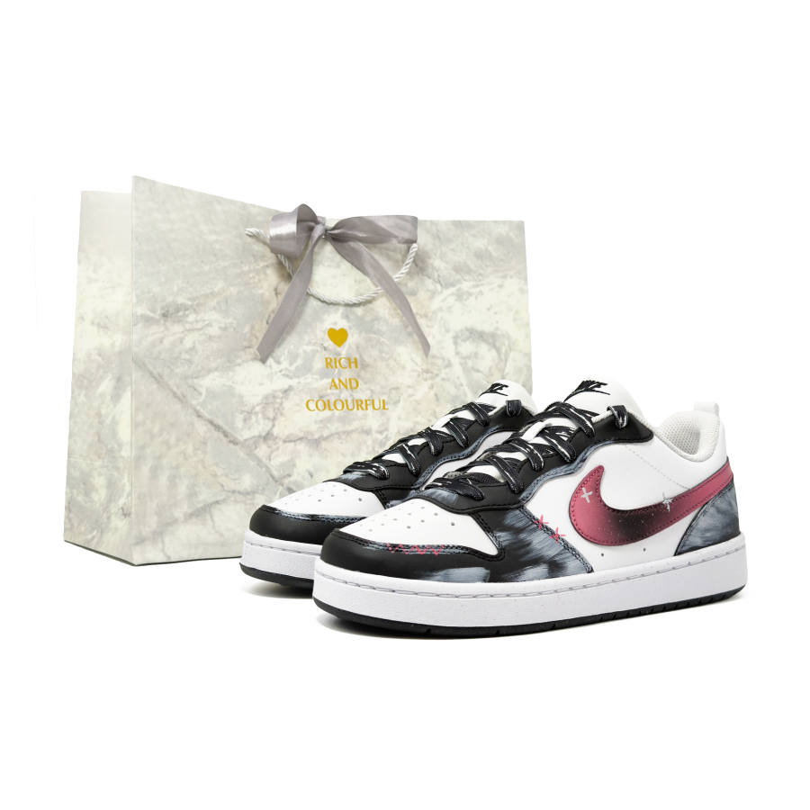 Nike Nike Court Borough Abrasion Resistant Slip Resistant Low top Kids' Skateboarding Shoes Black White Pink Unisex
