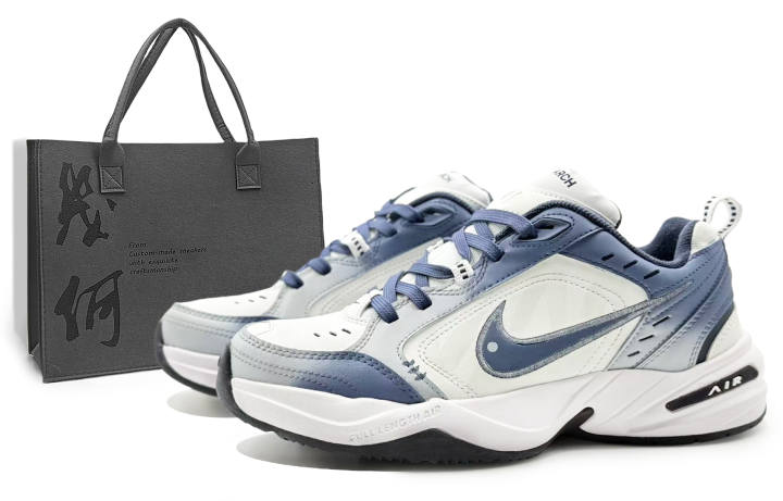 Nike Nike Air Monarch 4 White Navy Textile, Leather Low top Chunky Sneakers Men's Haze Blue